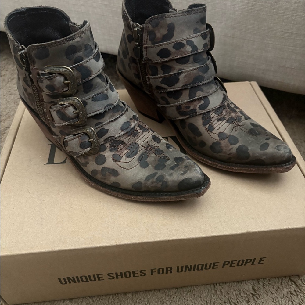 LIBERTY Black Ankle Boots in Black and Gray with Straps